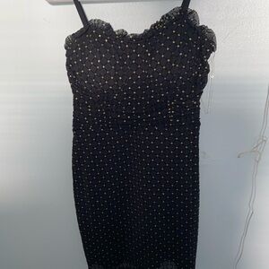 AUW Black Babydoll Dress Spaghetti Strap Cocktail